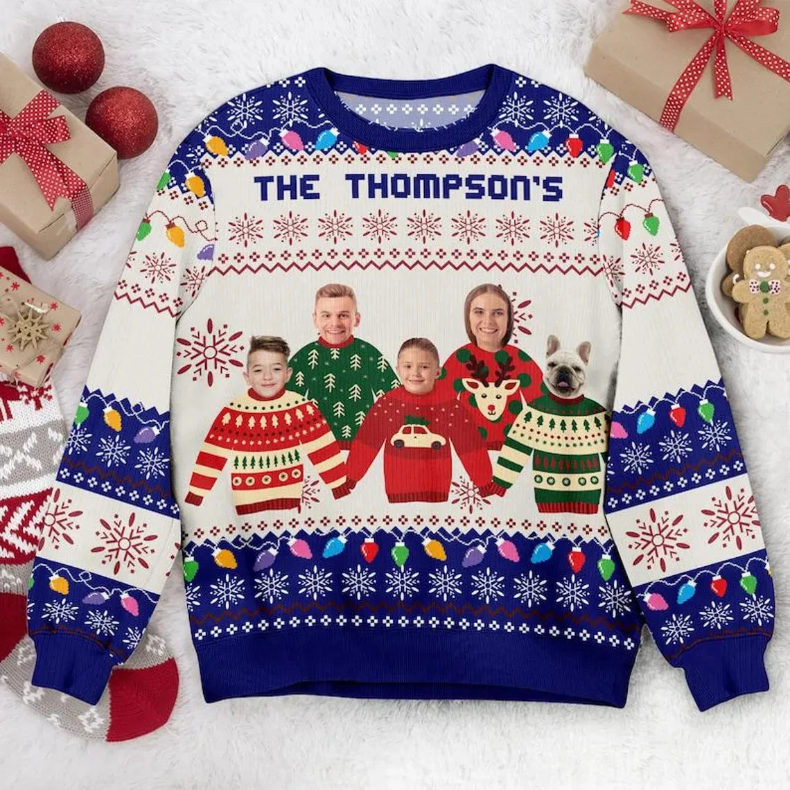Customized Photo DIY Personalized Characters/Pets Funny Ugly Sweaters Christmas Gift Tops Couple Ugly Sweater Party Pullover Top