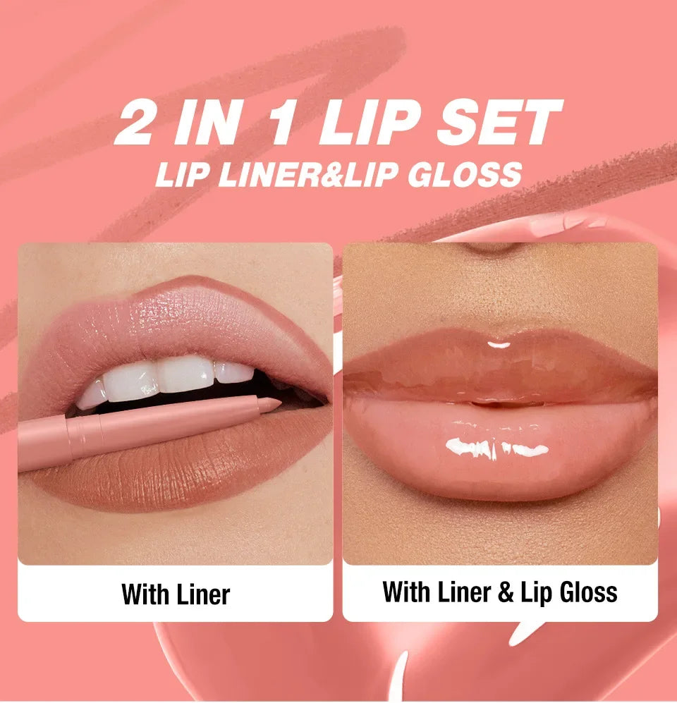 12PCS Retro Lip Set 6 Lipliner 6 Dripglass Oil Matte Shiny Long Lasting Makeup Kit Cosmetics Beauty Essentials