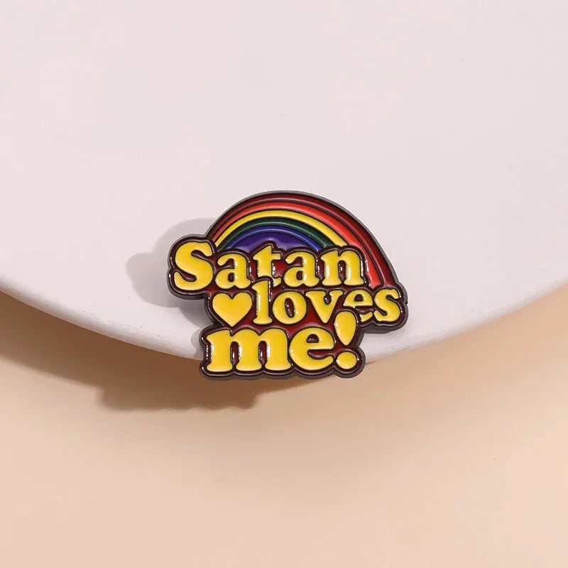 Rainbow Satan Loves Me Enamel Pin Lucifer Followe Atheist Occultist People Brooch Lapel Backpack Badge Perfect Jewelry Gift