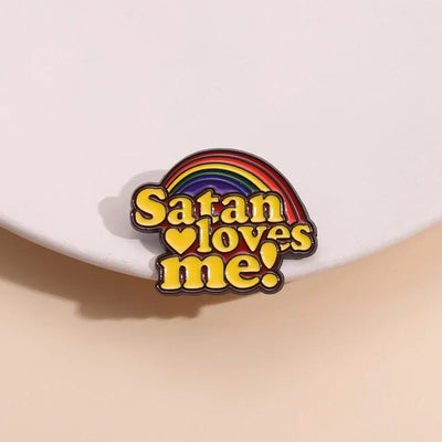 Rainbow Satan Loves Me Enamel Pin Lucifer Followe Atheist Occultist People Brooch Lapel Backpack Badge Perfect Jewelry Gift