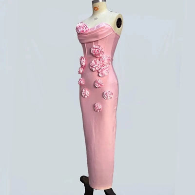 Pink Red Women Off the Shoulder Florals Bodycon