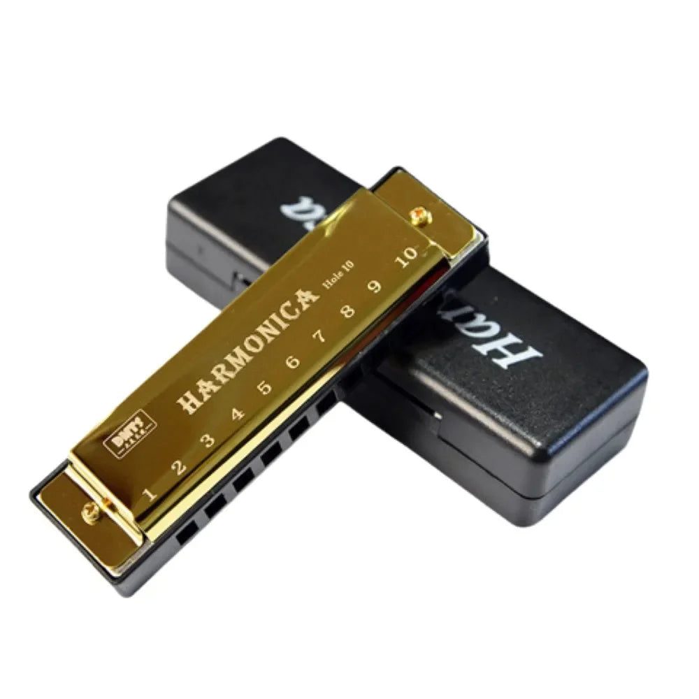 Metal Harmonica Key of C 10 Hole Chromatic Scale Harmonica with Box for Beginner Students Kids Gift
