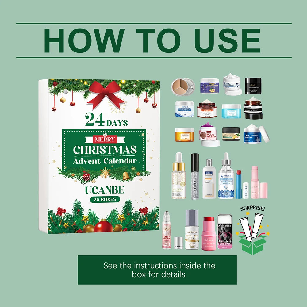 Christmas Beauty Advents Calendar Skincare Set 24 Days Luxurious Makeup Present Surprises For Holiday Birthday Present