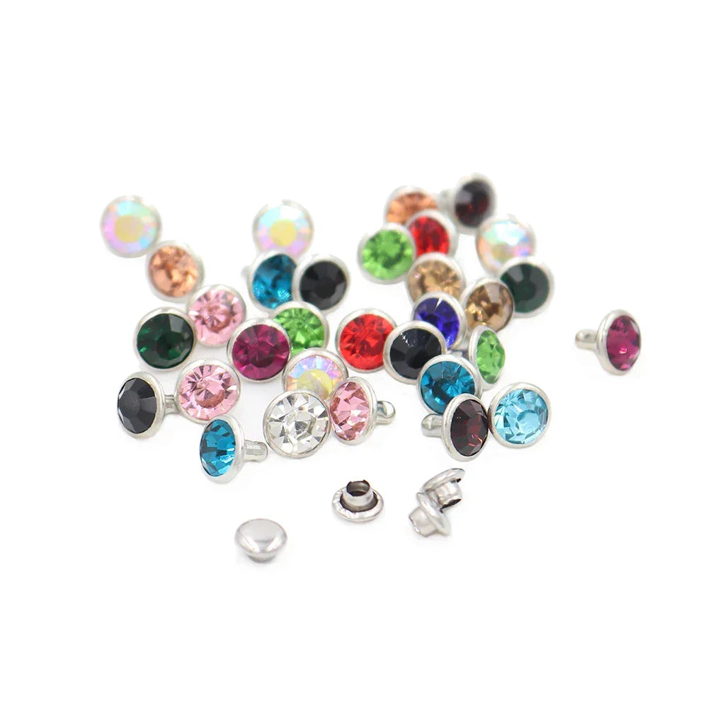 Colorful Crystal Rhinestone For Nails Rivets Studs For Leathercraft 100Sets Horse Tack Rivet Leather Belt Bags Clothing