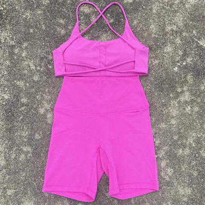 2 Piece Gym Sports Set Women Yoga Shorts Set Workout Outfit Fitness Suit Cross Straps Bra High Waist Shorts Running Tracksuit