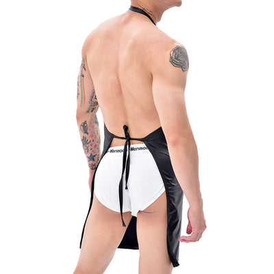 Cosplay Servant Costume Woman Men Sexy Porn Lingerie Zipper Crotch Opening Faux Leather Apron Sex Accessories Erotic Costume