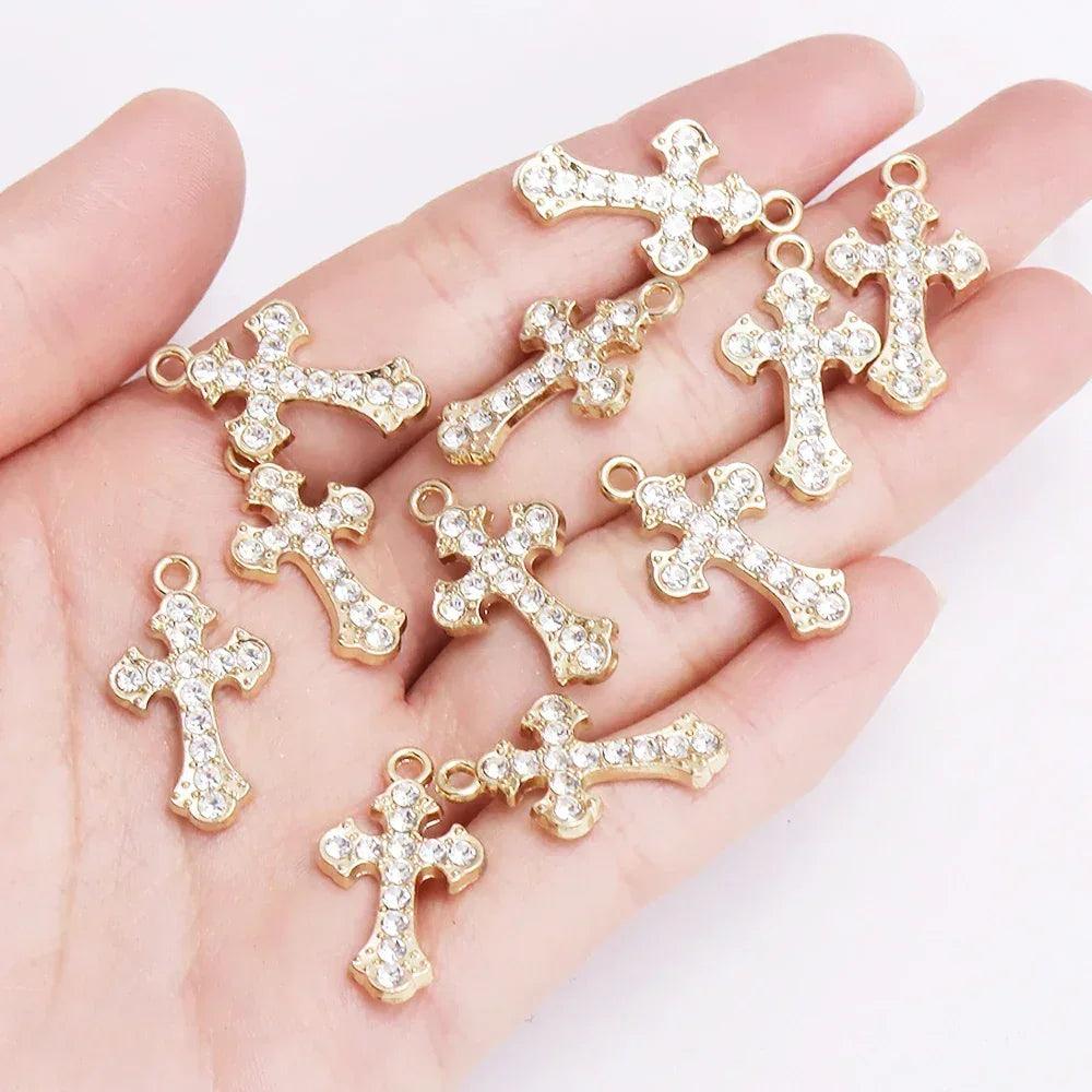 Mixed 10pcs pearl zircon cross charms crucifix pendant jewelry making supplies diy luxury necklaces earrings