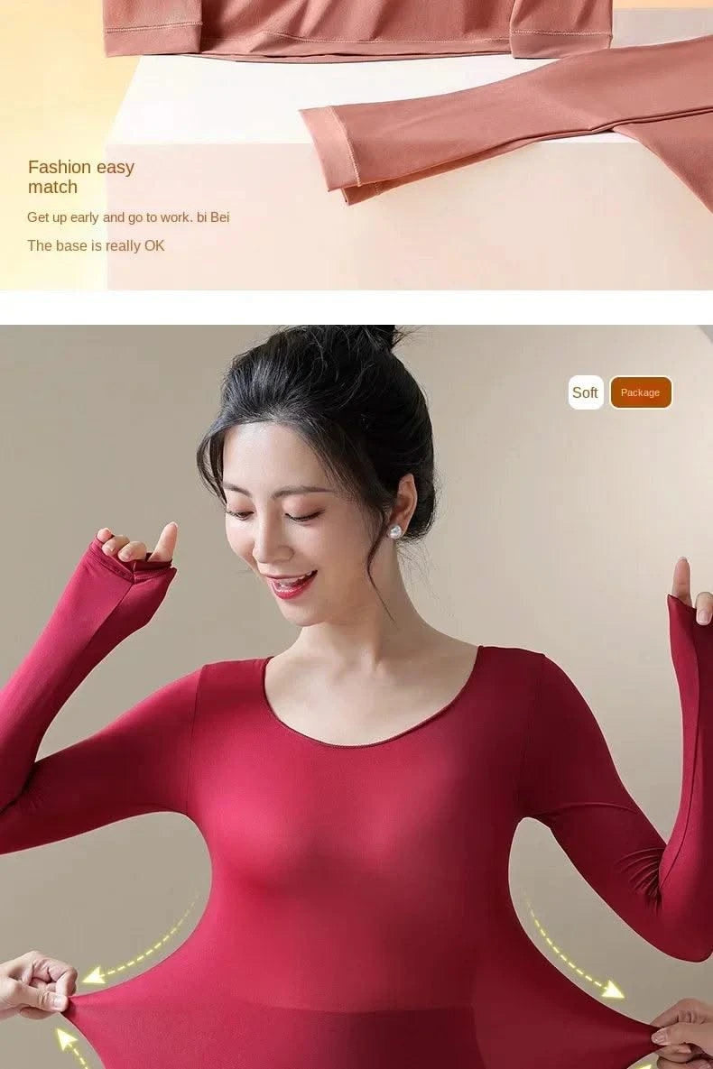 Women's Thermal Underwear Autumn Winter Bottoming Shirt Long-sleeved T-shirt Thin Thermal Top Second Women's Thermal Skin L-XL