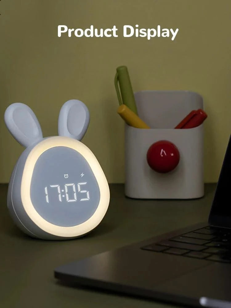 Kids Cute Rabbit Alarm Clock With Night Light Stepless Dimming Led Digital Alarm Clock For Boys Girls