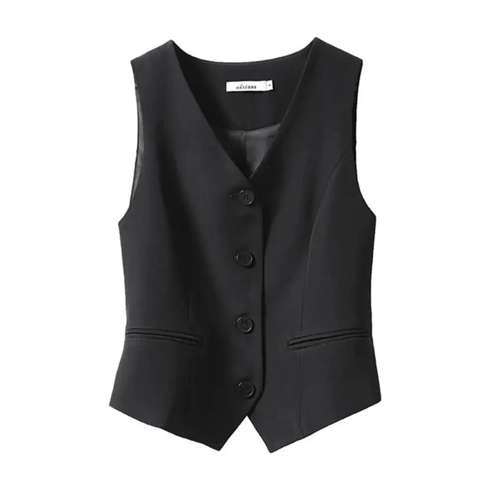 Women Fashion Front Button Fitted Waistcoat Activewear