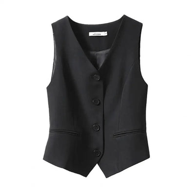 Women Fashion Front Button Fitted Waistcoat Activewear