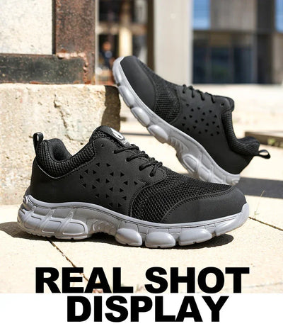 Men's Safety Shoes Comfortable Non-Slip Work Shoes Lightweight Breathable Safety Toe Casual Sneakers for Construction Site Black