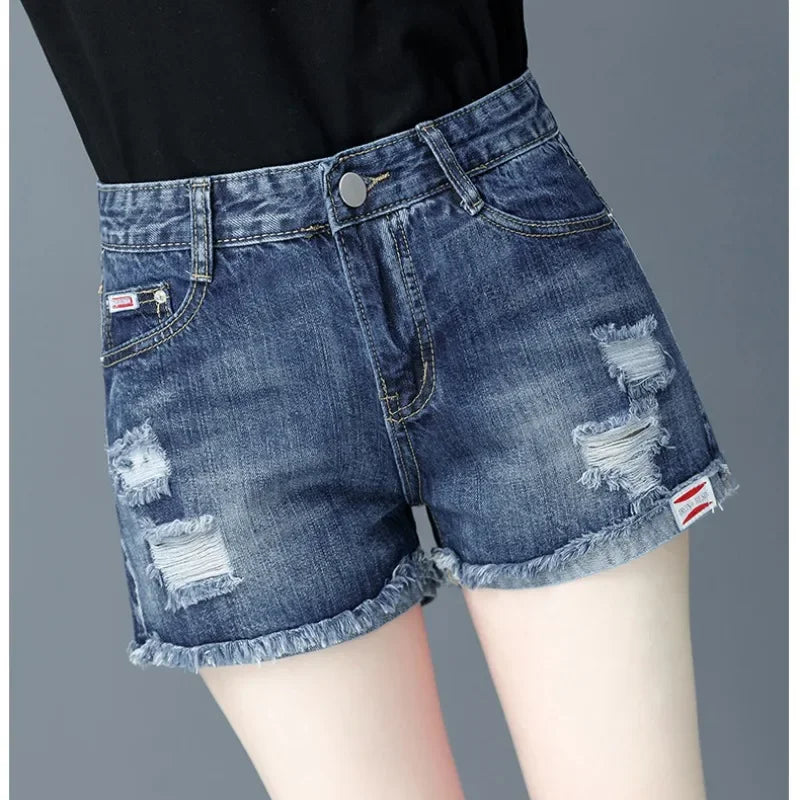 Women's Denim Shorts Ripped Boxer High Waist Female Short Jeans Pants Cheap Offer Aesthetic Hot Kpop Harajuku Fashion Stretchy