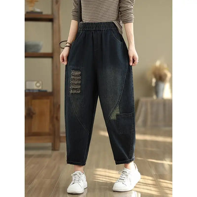 Women's Wide Leg Jeans 2025 New Autumn Denim Pants Oversized Loose Ripped Radish Dad Elastic Waist Harem Pants