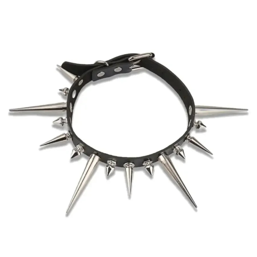 Goth Long Spike Choker Punk Faux Leather Collar For Women Men Cool Big Rivets Studded Chocker Gothic Style Necklace Accessories