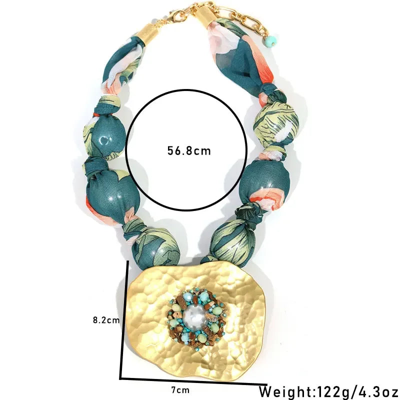 Statement Beads Necklace with Geometry Pendant for Women Trendy Beach Party Jewelry