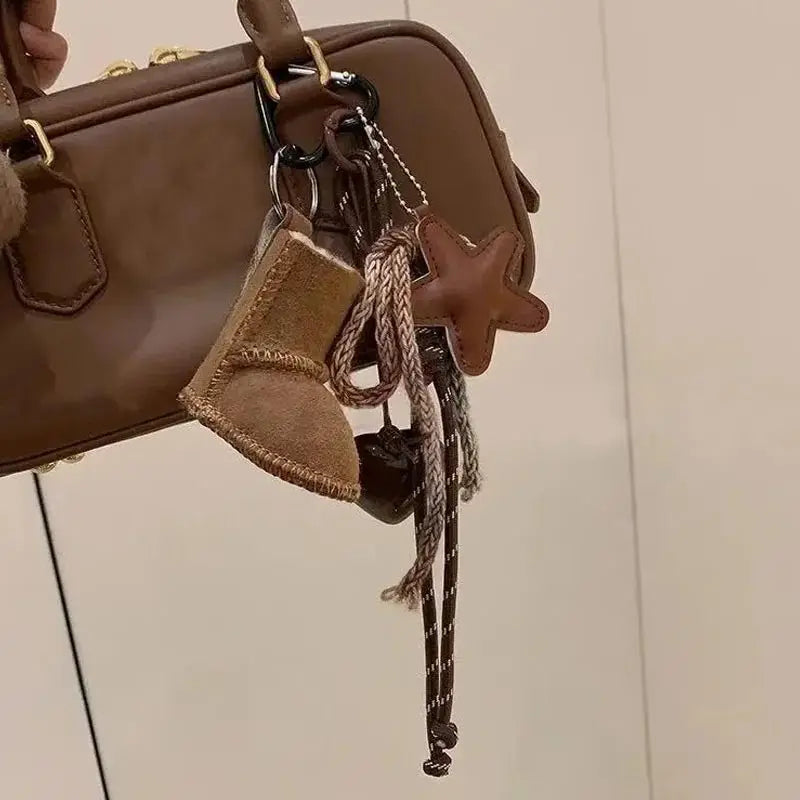 Winter Theme Bag Charm Keychain Pendant,Plush Snow Boots/Gloves Shape,Purse/Handbag Hanging Decoration,Keyring DIY Accessories