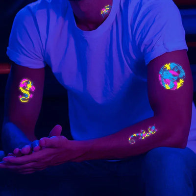 Temporary Fluorescent Tattoos Flower Feather Animals Pattern Body Arm Leg Face Stickers Night Bar Party Music Festival