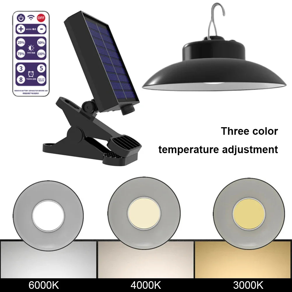 Solar Powered Patio Umbrella Light USB Charging Clip-On Umbrella Lamp IP65 Waterproof Power Display for Beach Camping Tent Party