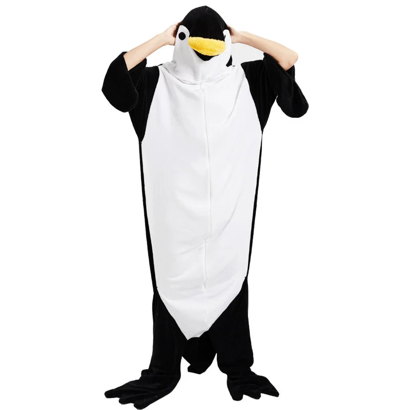New Penguin Plush One-piece Pajamas Flannel Cartoon One-piece Pajamas Halloween Animal Performance Home Clothes