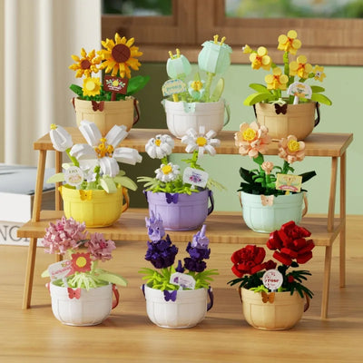 Christmas Gift Building Blocks - Creative Floral Basket Building, Fun Educational DIY Puzzle Toys