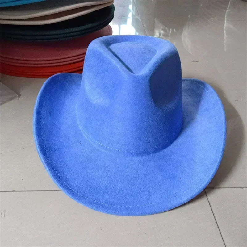 Western suede leather 7.5cm denim women’s fedora hat men’s church jazz fashion travel party 2024