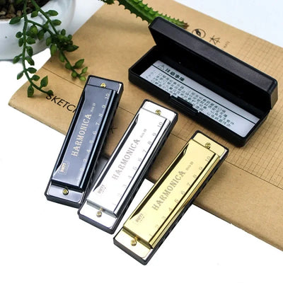 Metal Harmonica Key of C 10 Hole Chromatic Scale Harmonica with Box for Beginner Students Kids Gift
