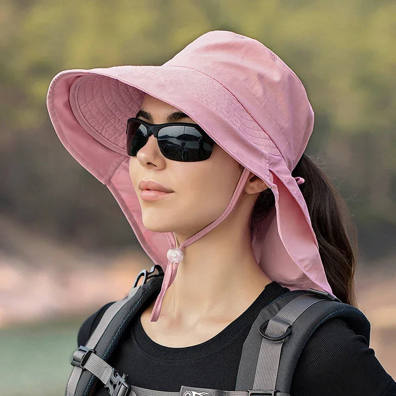 Summer Hat Women Outdoor UV Anti Neck Protection Sun Visor men Fishing Hiking Wide Brim Shawl Sunscreen Ponytail Cap undefine