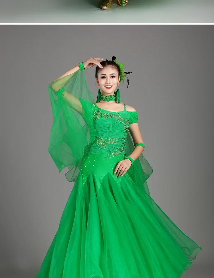 2025 Newest Woman Ballroom Dance Competition Dress Dance Ballroom Waltz Standard Dance Dress Women Ballroom Dress 009