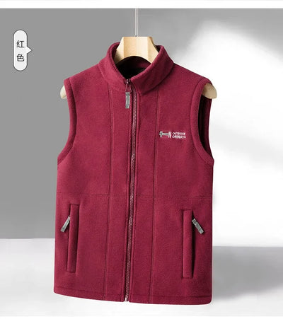 Outerwear Fleece Vest Men Autumn Winter Sleeveless Fleece Jacket Solid Color Warm Vest Outdoor Casual Fashion Hiking Polar Suit