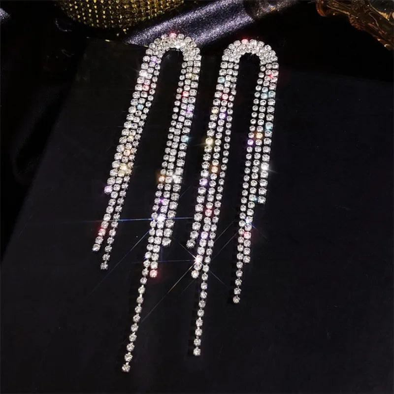 Fashion Statement Earrings Long Gold Color Statement Bling Tassel Earrings for Women Ms Wedding Daily Pendant Hot Jewelry Gift