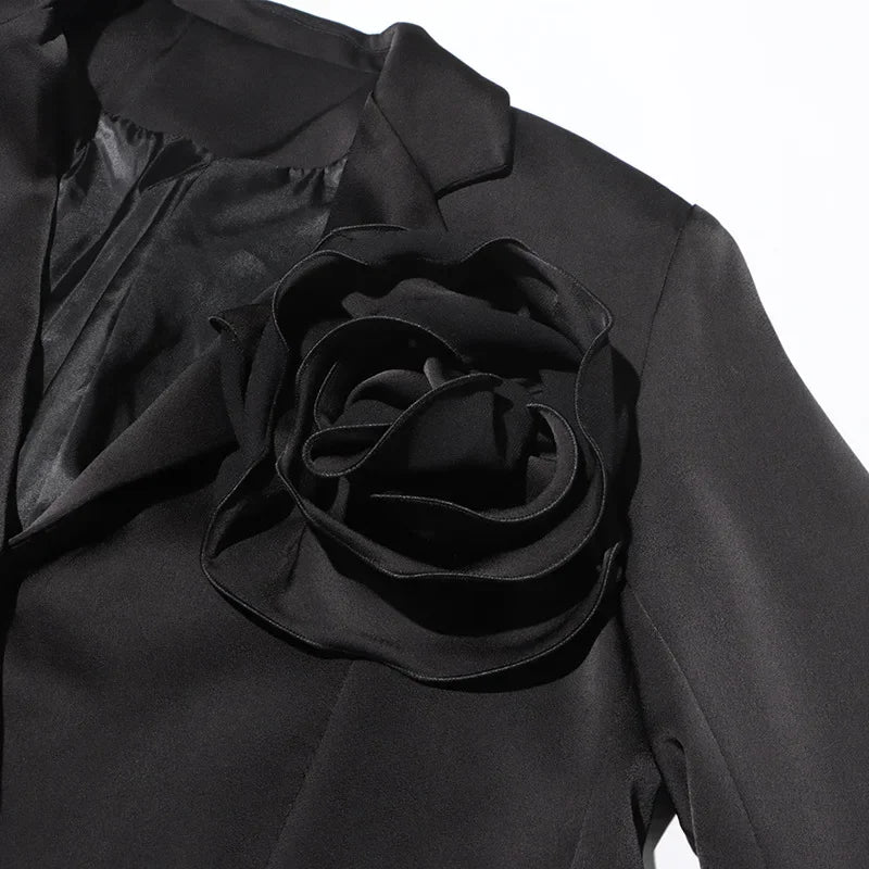 Blazer Women Fashion Elegant Style Flower Splicing Design Suit Jacket Three-dimensional Decoration Solid Color Suit Women Coats