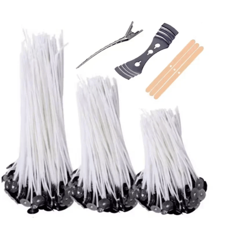 100pcs waxed cotton candle wicks set with stand original smokeless soy oil wax core woven making candles supplies