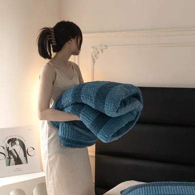 Teddy Fleece Blankets Stitch Winter Cozy Soft Blankets Multifunctional Farley Plush Blanket Cover Thermal Mat for Home Plaid 이불