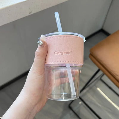 400ml with Lid Water Bottle New Creative with Straw Straw Cup Transparent Bamboo Cup Drink ware