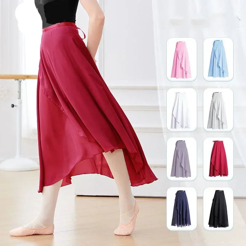 Chiffon Ballet Tutu Dance Skirt Dance Skate Wrap Scarf Gymnastics Ballerina Lyrical Long Ballet Skirt Ballet Dance Dress Women