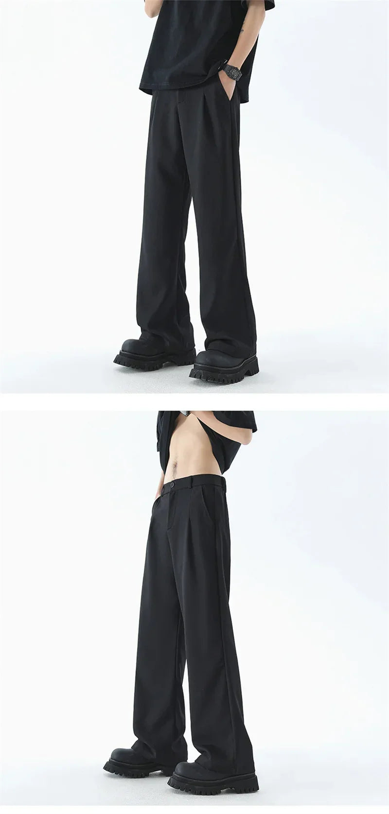Men's Wide Leg Pants Thin Man Black Comfortable Pant Summer Casual Streetwear Loose Trouser Japanese 5XL Trendy Fashion