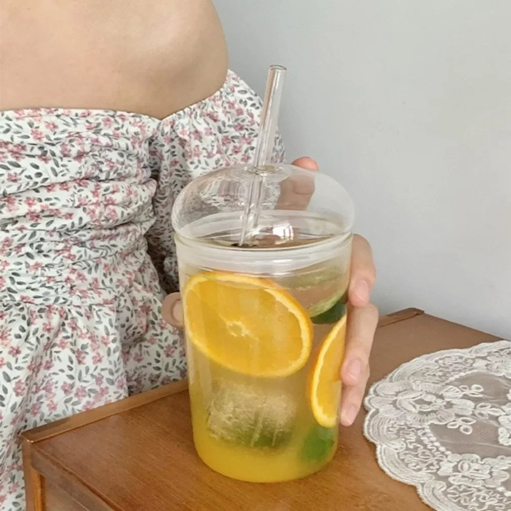 500ML Drinking Glasses with Dome Lids and Glass Straw Can Shaped Glass Cups Beer Glasses Iced Coffee Tumbler Cup DIY Drinkware