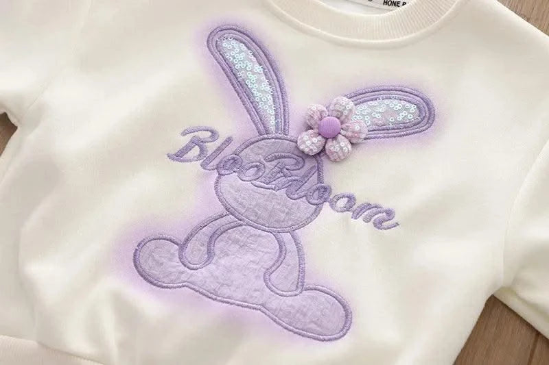 Cartoon Rabbit Long-Sleeved Sweater Two-Piece Baby girl clothes | Children's Spring and Autumn Clothes'