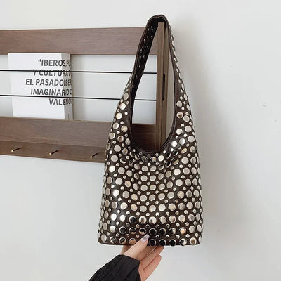 Designer Geometric Shoulder Bag For Women Top Brand Handbag Luxury Shiny Rivet Handmade Evening Clutch Bag Fashion Party Purse