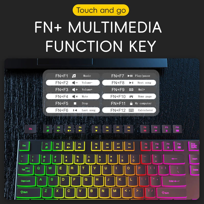 Gaming Keyboard Wired RGB Backlit Keyboard USB Backlight 104 Keys Ergonomic Gamer Keyboard for PC Laptop English