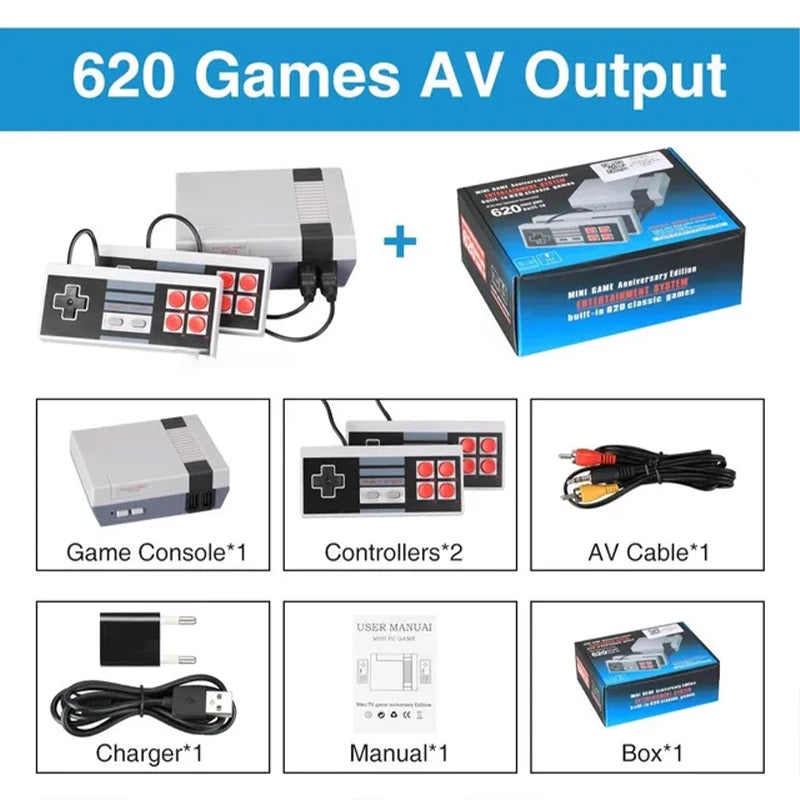Handheld Family Recreation Video Console AV Output Retro Built-in 620 Classic Games Dual Gamepad Gaming Player  Toys Holiday Gif