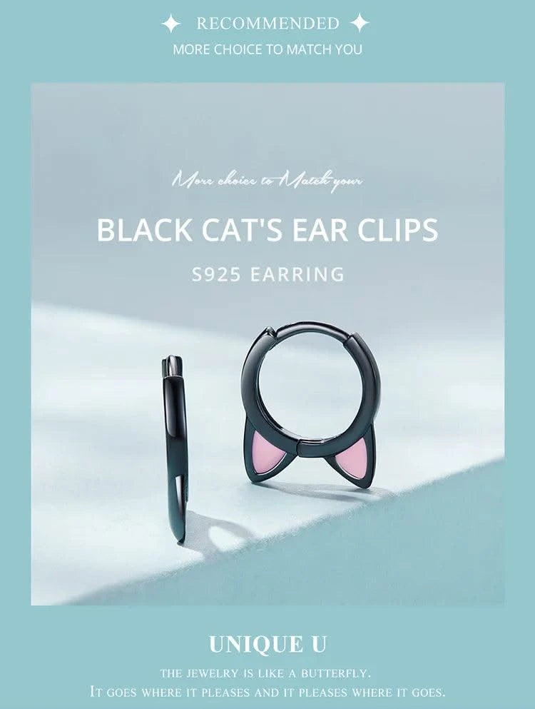 WOSTU Real 925 Sterling Silver Cat Ear Hoop Earrings For Women