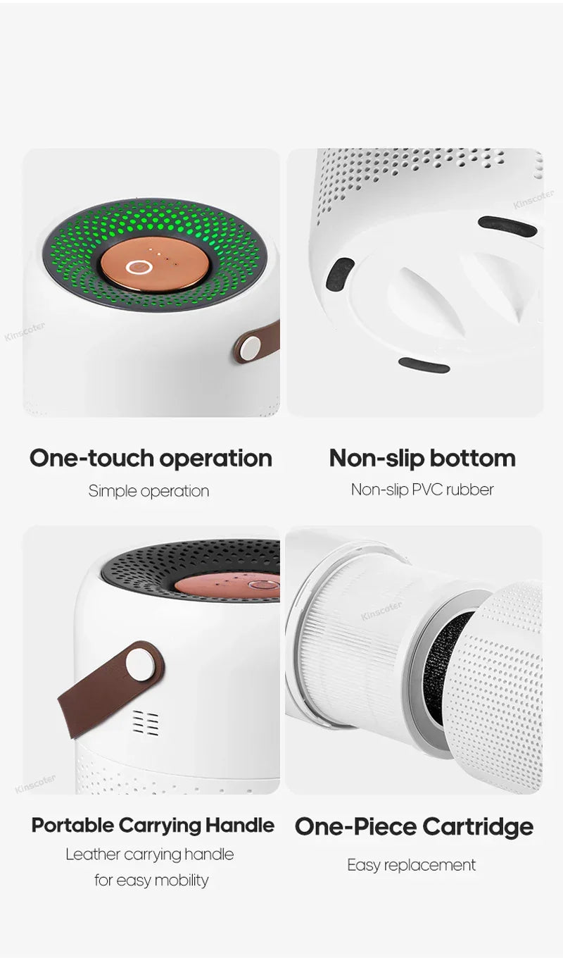 Home Electric Air Purifier With H13 HEPA Filter Desktop Air Cleaner Smoke Odor PM2.5 Particulate Matter Adsorption Filtration