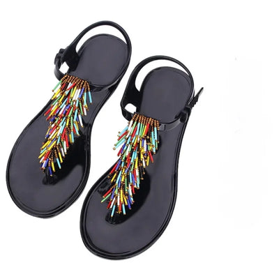 Women's Shoes Flip-flops Sandals for Woman Black Footwear Plastic with Low Heels Summer 2024 Crystal Pvc Wholesale Luxury Sale H