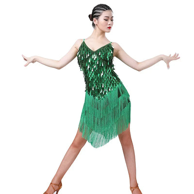 Latin Dance Dress Sexy Fringe Women Dance Costumes New Fashion Sleeveless Sequin Dress Performance Clothing cheap