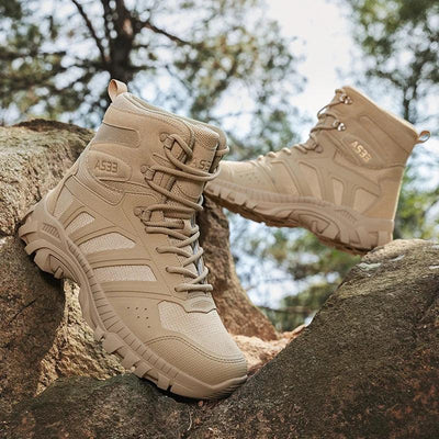 Men's high top hiking boots, sporty and stylish outdoor style, solid color, anti slip and wear-resistant rubber sole