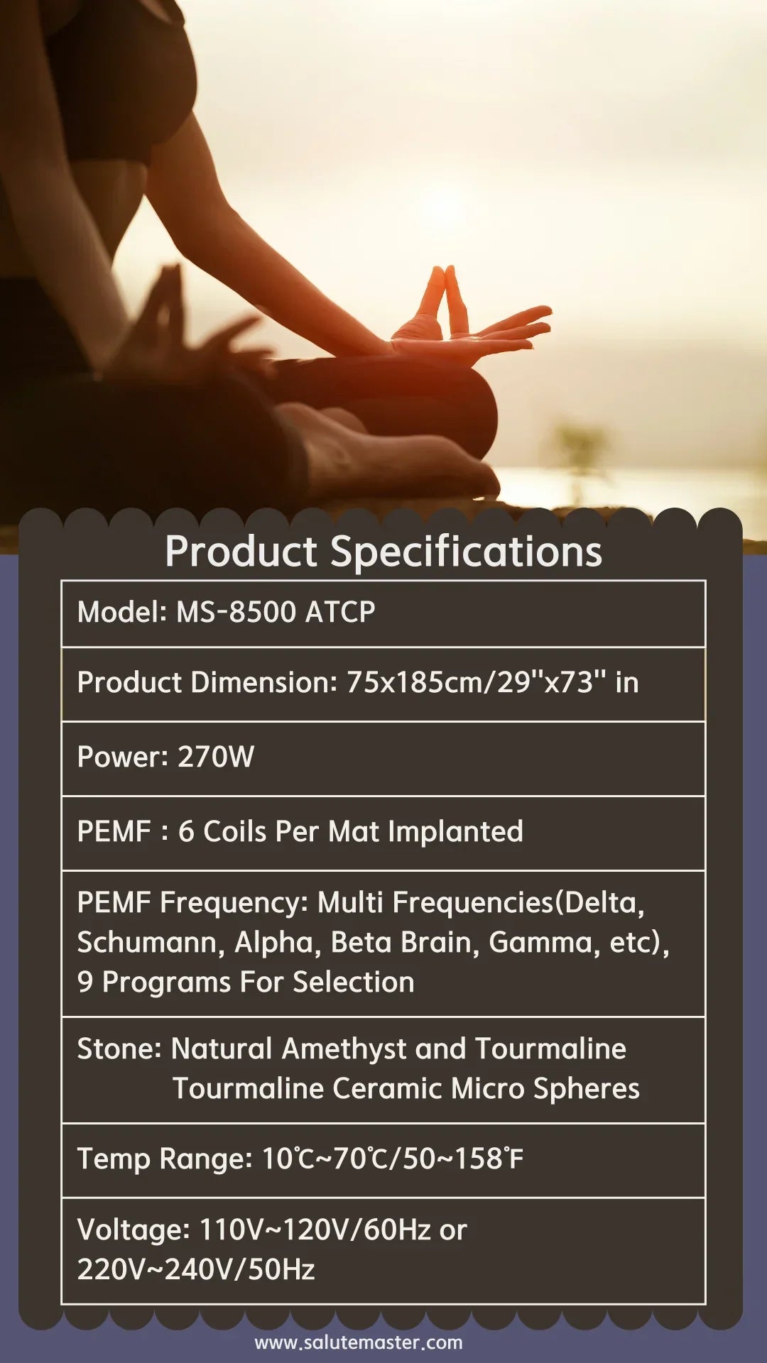 Full Size Amethyst Tourmaline PEMF Infrared Mats With Crystal Sauna Effect FIR Therapy Heating Carpet