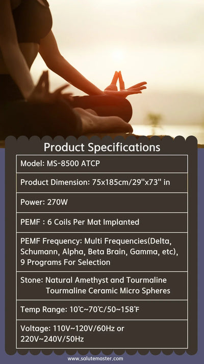 Full Size Amethyst Tourmaline PEMF Infrared Mats With Crystal Sauna Effect FIR Therapy Heating Carpet