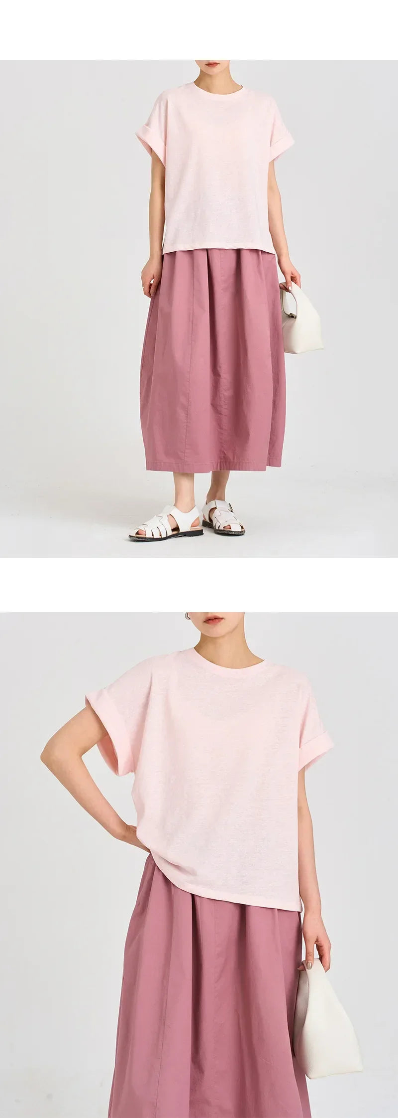 Women Linen Tops Crew Neck